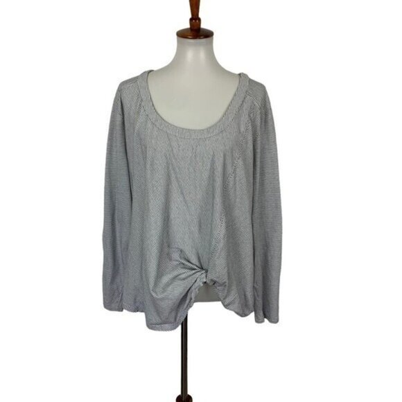 eShakti 3X Gray White Twist Front Long Sleeve Tunic Top Plus Size - Picture 1 of 5